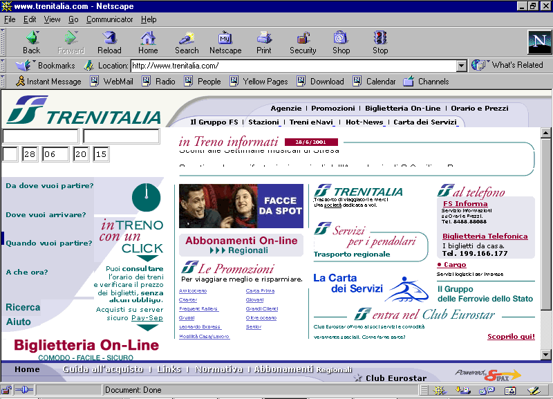 Trenitalia Home Page - Lasciate ogni speranza voi utilizzatori di Netscape